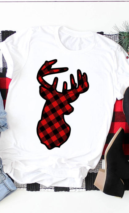 White Deer Plaid Tee