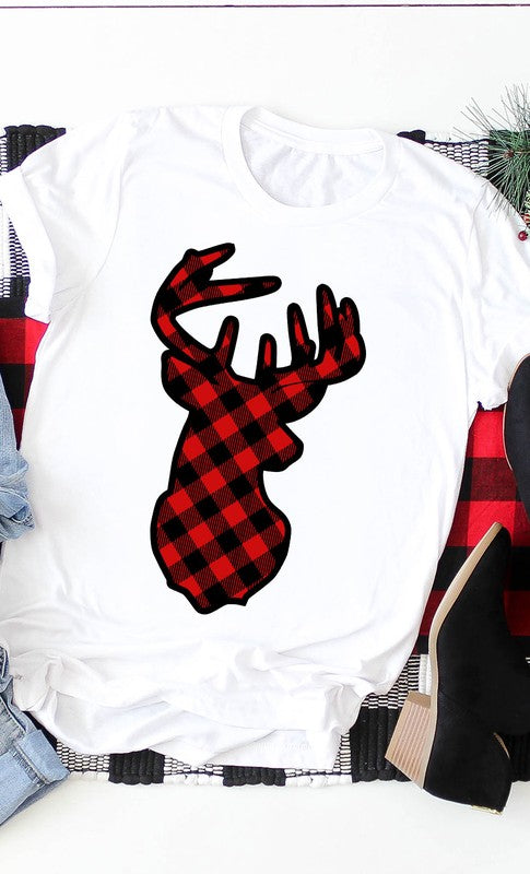 White Deer Plaid Tee