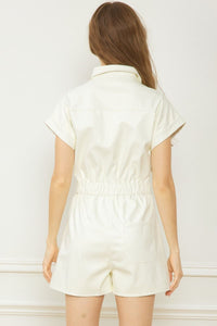 Ivory Faux Leather Romper