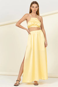 Yellow Satin 2 Piece Set